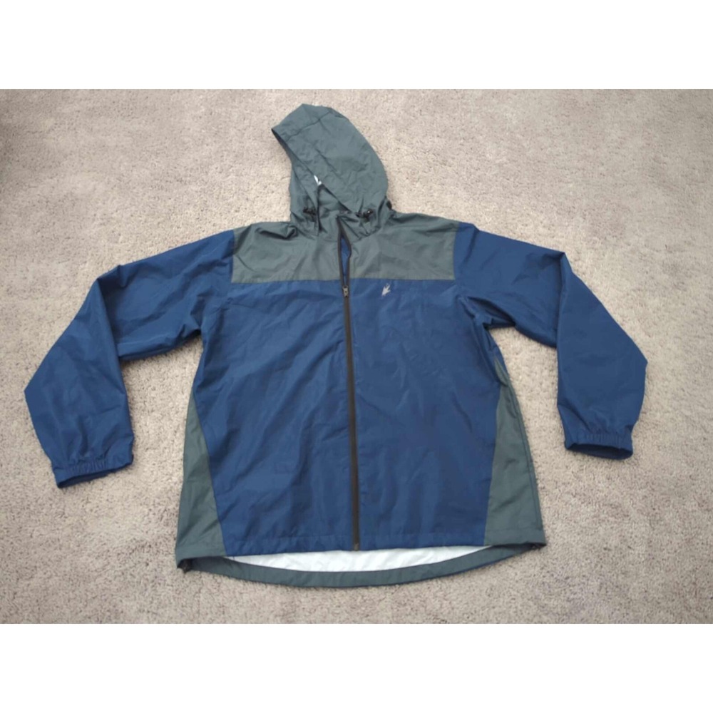 Frogg Toggs River Toadz Jacket Mens M/L Blue Full Zip Hooded Packable Outdoor